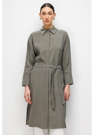 Hakı Mizalle Tencel Karışımlı Uzun Haki Tunik