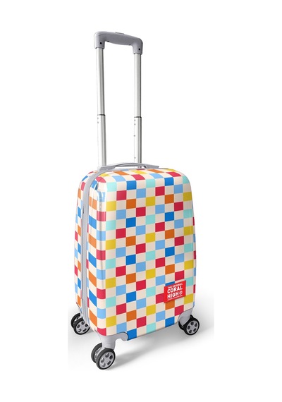 Coral High Çok Renkli Dama Desenli Kabin Boy Valiz 50cm 16557 Beyaz - Gri