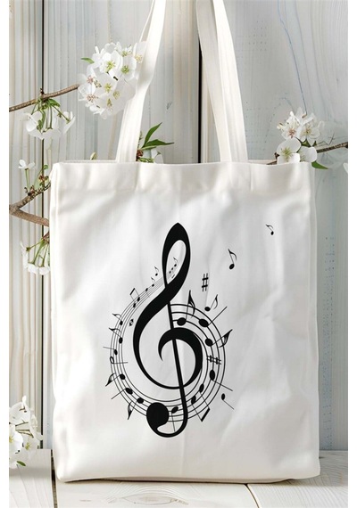 Art Hediye Müzik Baskılı Bez Çanta Kişiye Özel Model 4 Çok Renkli