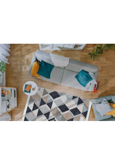 Eko Halı Arya Ar 10 Beıge Black Yıkanabilir Çift Taraflı Modern Desenli Dokuma Kilim