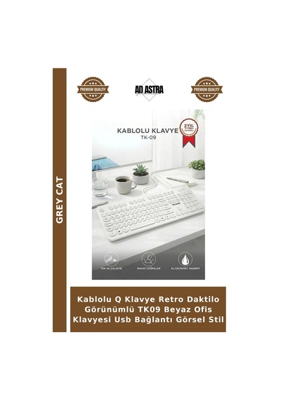 Kablolu Q Klavye Retro Daktilo Görünümlü Tk09 Beyaz Ofis Klavyesi Usb Bağlantı Görsel Stil