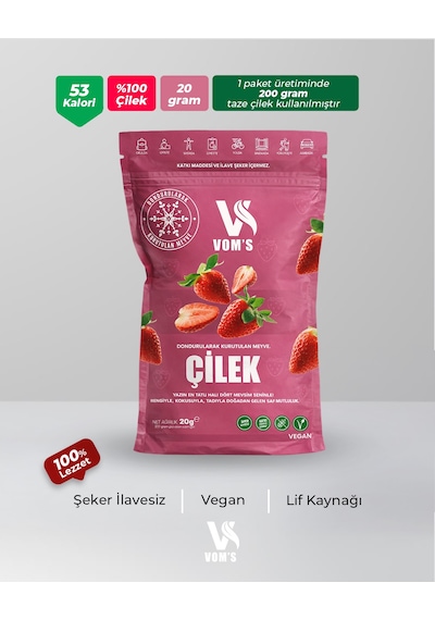 Voms Dondurularak Kurutulmuş Meyve Cipsi - Freeze Dried Çilek 20gr 20 G