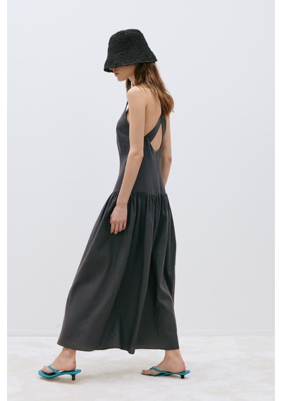 Suud Collection Füme Josie Çapraz Askılı Keten Elbise