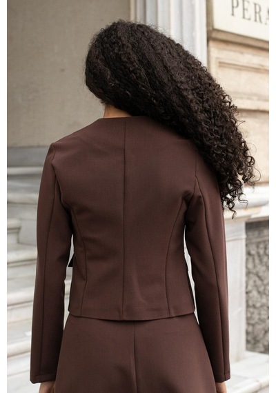 Kadın Hafif Esnek Kumaş Geniş Sıfır Yaka Cep Kapaklı Uzun Kol Dar Kesim Hafif Kısa Blazer Ceket-kahve Kahve Kadın Hafif Esnek Kumaş Geniş Sıfır Yaka Cep Kapaklı Uzun Kol Dar Kesim Hafif Kısa Blazer Ceket-kahve Kahve