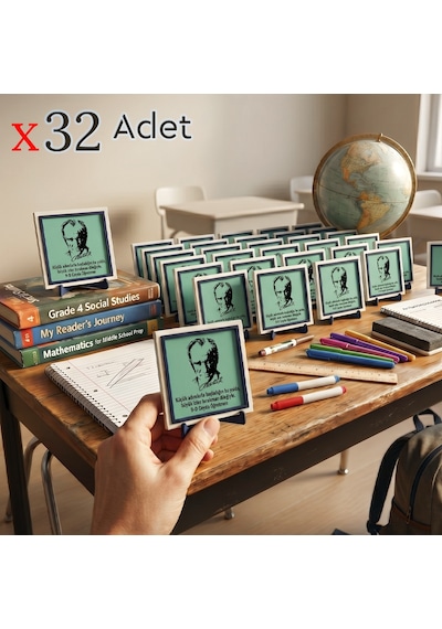 Mezuniyet Ve Karne Günü İçin Atatürk Silüetli 32'li Öğrenci İsmine Özel Hatıra Seti 10x10 Cm