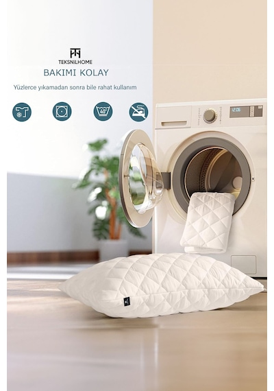 Yumuşak 4 Adet Kapitone Yastık 800 Gram Fermuarlı Yastık Kılıflı 50 X 70 Cm Beyaz