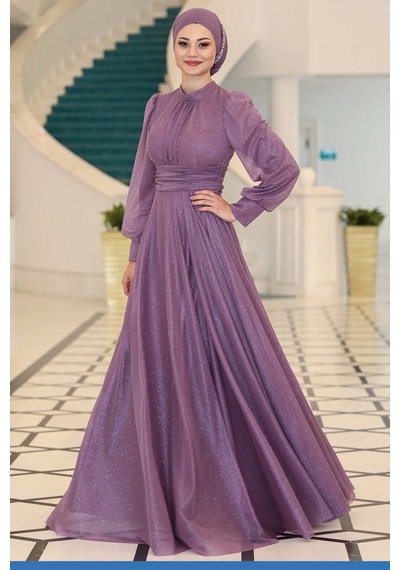 Raika Moda Şık Tasarım Tül Kübra Abiye Lavanta