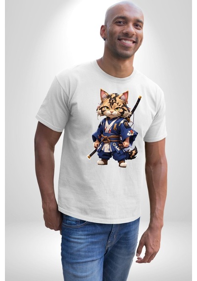 Japon Samuray Kılınç Unisex Unisex Beyaz Organik Baskılı T-shirt Penye Yüksek Kalite Beyaz