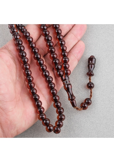 Ateş Kehribar 99luk Namaz Tesbih Tekerlek Kesim 9x7mm Tesbih - Kahverengi Kahverengi