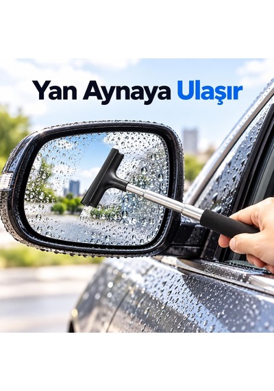 Teleskopik Araba Cam Sileceği Ve Yan Dikiz Aynası Çekeceği, 1 Metre Uzayabilir Araç Ayna Temizleme Aparatı Çekçek - Çizmez Yumuşak Kauçuk Başlık, Pratik Oto Bakım Aksesuarı