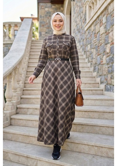 Hb Harma Time Butik Kadın Düğmeli Kemerli Kahverengi Ekose Kumaş Elbise Kahverengi Kahverengi Hb Harma Time Butik Kadın Düğmeli Kemerli Kahverengi Ekose Kumaş Elbise Kahverengi Kahverengi
