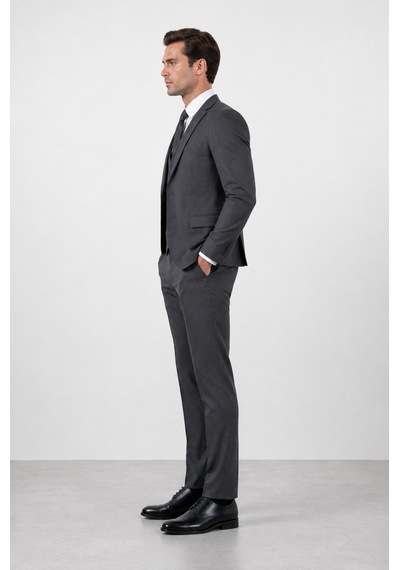 Bihan Store Erkek 6 Drop Slim Fit Yelekli Takım Elbise Çift Yırtmaç Altın Kuş Gözü - Füme Fümel Bihan Store Erkek 6 Drop Slim Fit Yelekli Takım Elbise Çift Yırtmaç Altın Kuş Gözü - Füme Fümel
