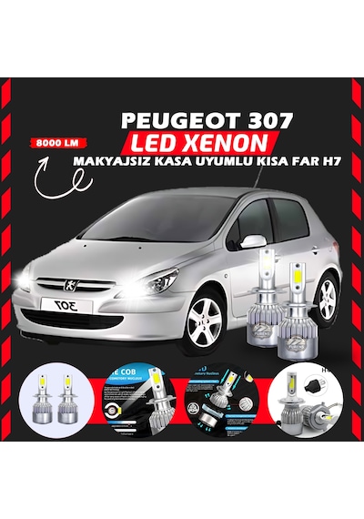 Peugeot 307 Makyajsız Kasa Kısa Far Uyumlu Şimşek Etkili Led Xenon Performance Series H7