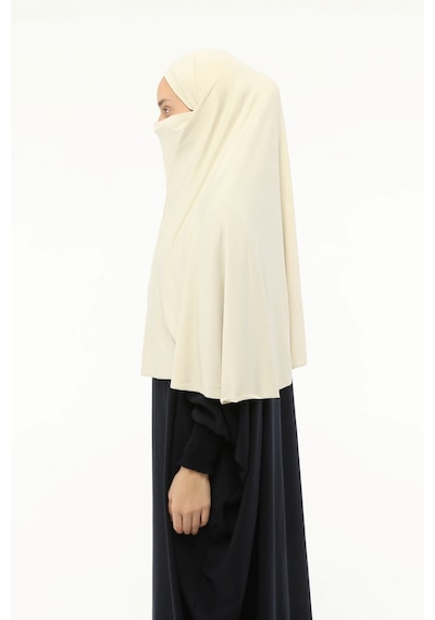 Altobeh Hazır Türban Peçeli Pratik Eşarp Tesettür Nikaplı Hijab - Namaz Örtüsü Sufle 3xl - Krem Krem