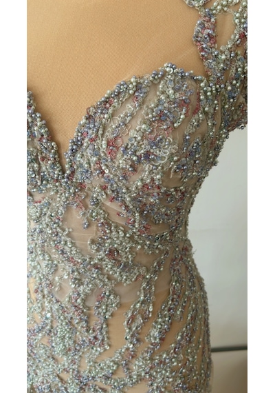 Chica Rosa Fashion Lily Dantel İnci Taş İşlemeli Kısa Elbise