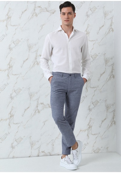 Ramsey Lacivert Düz Dokuma Regular Fit Casual Pamuk Karışımlı Pantolon