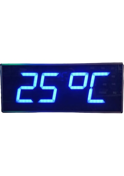 Dijital Led Duvar Ve Masa Saati Ve Derece - Turkuaz Kasa Ölçüsü: 16x40 Cm