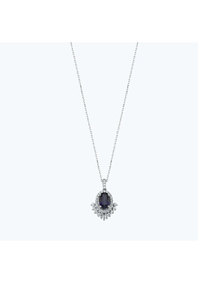 Altınbaş Pırlanta Safir Oval Kolye Meh058s-14k Beyaz