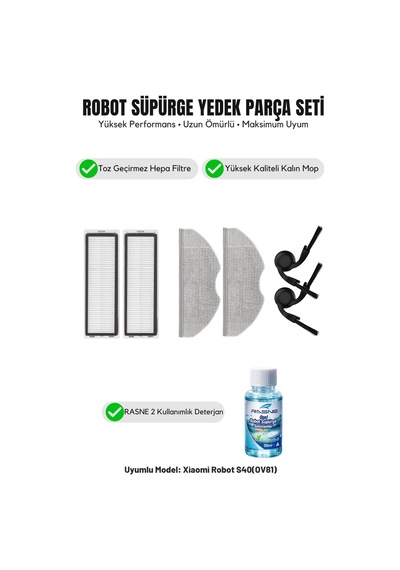 Robot Vacuum S40 Ov81 İle Uyumlu 2 Yan Fırça 2 Filtre 2 Mop 1 Deterjan 1.0
