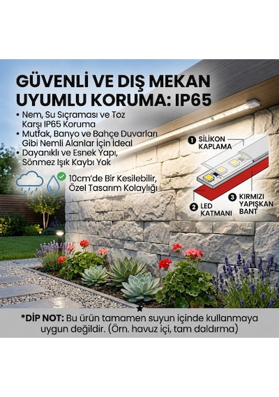 Şerit Led Beyaz 220v Yüksek Parlaklık 120 Led/m Tak Çalıştır Fişli Anahtarlı Silikonlu İç/dış Mekan 30 Metre
