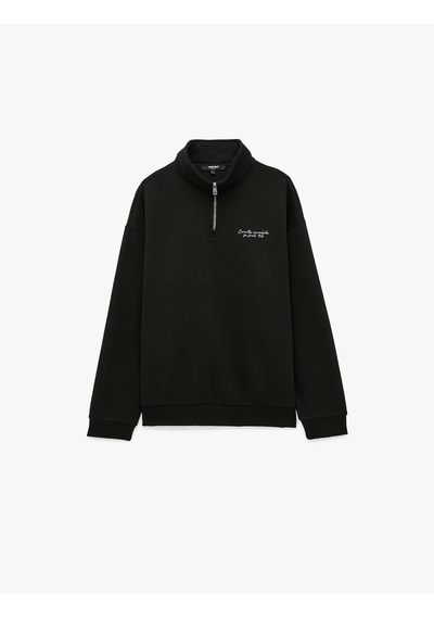 Koton Uzun Kollu Üç İplik Şardonlu Rahat Kalıp Baskılı Yarım Fermuarlı Yaka Sweatshirt Siyah 7wam70262mk Koton Uzun Kollu Üç İplik Şardonlu Rahat Kalıp Baskılı Yarım Fermuarlı Yaka Sweatshirt Siyah 7wam70262mk