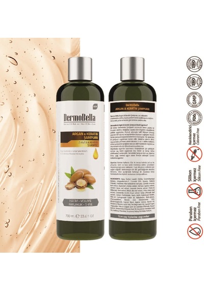 Dermo Bella Argan Ve Keratin Içeren Güçlendirici Ve Hacim Verici Şampuan 700 ML