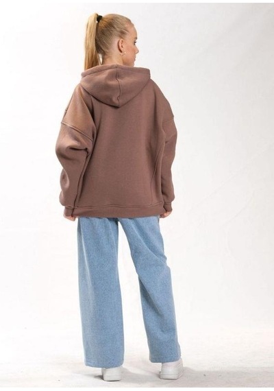 Kız Çocuk Pamuklu Kapüşonlu Yırtmaçlı Yarasa Kol Şardonlu Sweatshirt-13451-kahverengi Kahverengi Kız Çocuk Pamuklu Kapüşonlu Yırtmaçlı Yarasa Kol Şardonlu Sweatshirt-13451-kahverengi Kahverengi