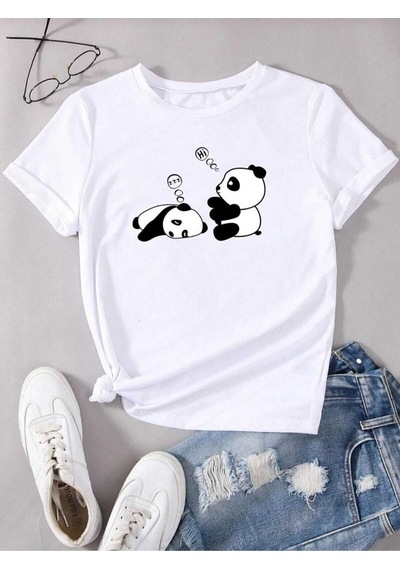 Kozia Outdoors Malkoçbey Sevimli Pandalar Baskılı T-şhirt Beyaz Beyaz