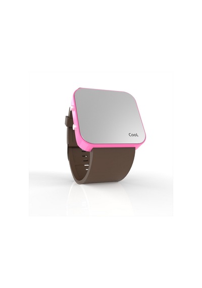 Cool Watch Saat - Pembe Led Kasa - Kahverengi Kayış Unisex