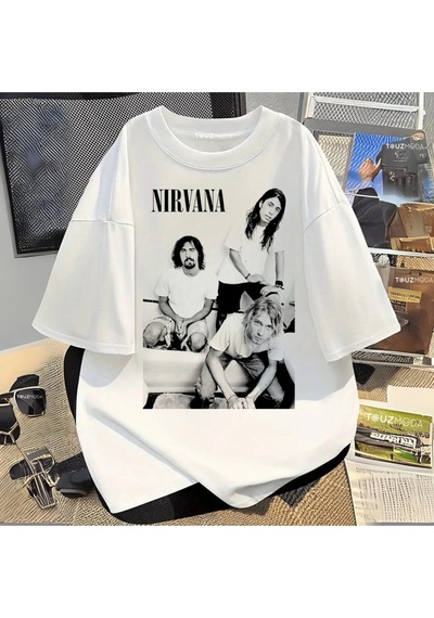 Tarzsokak Rock Serisi Nirvana Baskılı Unisex Oversize Beyaz