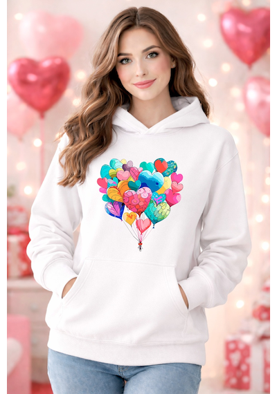 Stil X Sevgililer Gününe Özel, Kapüşonlu Kadın Sweatshırt, Valentıne's Day Beyaz