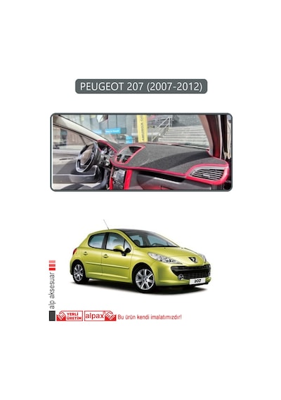 Peugeot 207 2007-2012 Torpido Koruma Halısı Gri Kenar