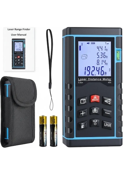 Profesyonel 40 Metre Dijital Lazer Metre Ölçer Lcd Ekran, Su Terazili, Alan Hacim, Pisagor Hesaplama Ve 20 Kayıt Hafızası