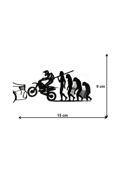 İnsanlığın Evrimi Motorsikletli Figür Dekor Biblo 15x9 Cm Siyah Silüet