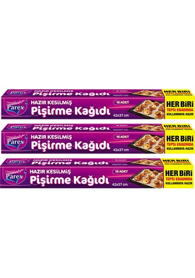 Hazır Kesilmiş Pişirme Kağıdı 16 Lı 42 X 37 Cm Üçlü Set