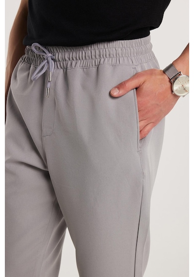 Tudors Erkek Beli Lastikli Bağcıklı Jogger Gri Pantolon Rahat Kesim Yan Cepli-33183 Gri