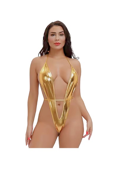 Mentra Online Özel Tasarım Altın Parlak Bodysouit Sarı