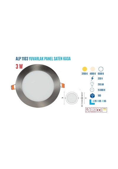 Ycl Alp-1103g 3w Sıvaaltı Yuvarlak Güneş Saten Panel