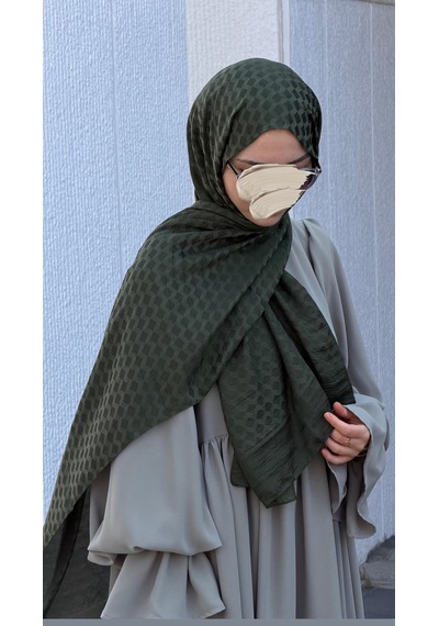 Qalortex Scarf Premium Pamuklu Jakar Şal-haki