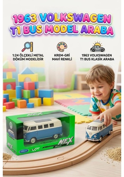 Welly 1:24 Ölçekli Lisanslı Orjinal 1963 Volkswagen T1 Bus Kapıları Açılabilir Model Oyuncak Araba