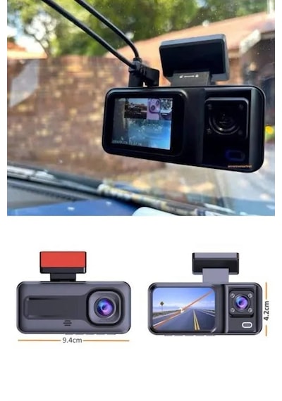 1080p 3 Lensli Wifi Araç İçi Kameralı Ekran Dvr Kaydedici Gece Görüşlü 22735331