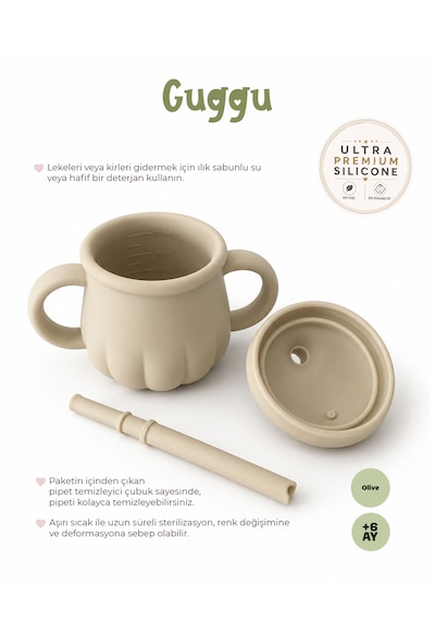 Tgm Baby Guggu Ultra Premium Silikon Pipetli Alıştırma Bardağı 200 Ml Açık Yeşil