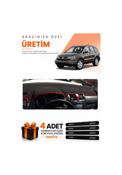 Honda Cr-v 2007-2012 Uyumlu Torpido Koruma Örtüsü Oto Kılıfı - Siyah Kırmızı