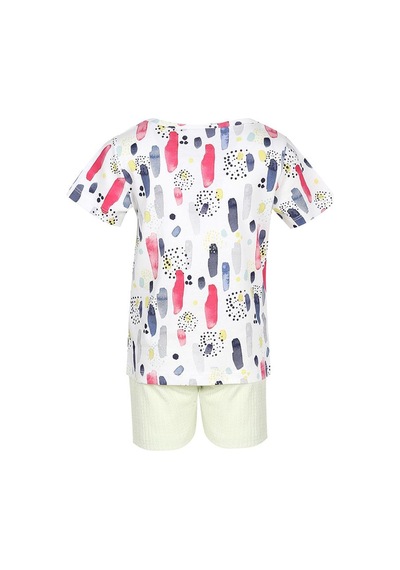 Luess Kız Çocuk Ekru Renkli Baskılı Tshirt Sarı Dokulu Şort Alt Üst Takım Ekru - Sarı