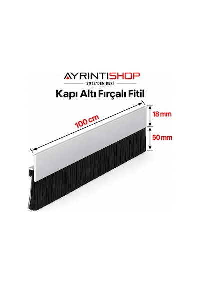 Ayrıntıshop Alüminyum Kapı Altı Fırça Fitil Boy Uzunluk 100 CM Kapı Altı Kıl Fırça Süpürgesi 5 CM