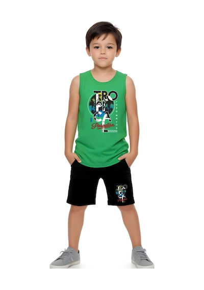 Fyk Kids Erkek Çocuk Tropical Baskılı Alt-üst Takım Yeşil