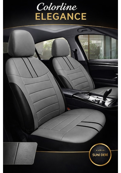 Hyundai Accent Era 2006-2011 Uyumlu Colorline Elegance Deri Füme Siyah Koltuk Kılıfı