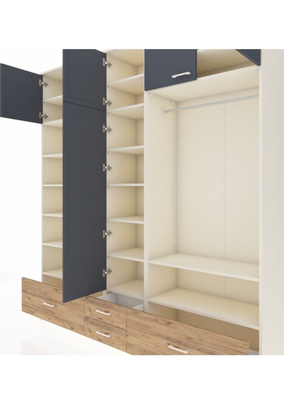 Hyperion Dolap 18 Raflı 4 Çekmeceli Tek Askılı 220x44x243 Aytaşı-antrasit/çam Antrasıt/atlas Çam