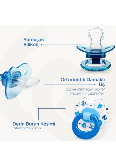 Wee Baby 2 Li Damaklı Silikon Emzik 0-6 Ay Erkek 24'li Paket