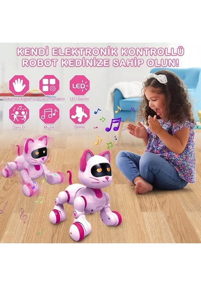 Akıllı Robot Kedi - Uzaktan Kumandalı, Dokunmatik, Programlanabilir, Dans Eden Eğitici Oyuncak Çok Renkli